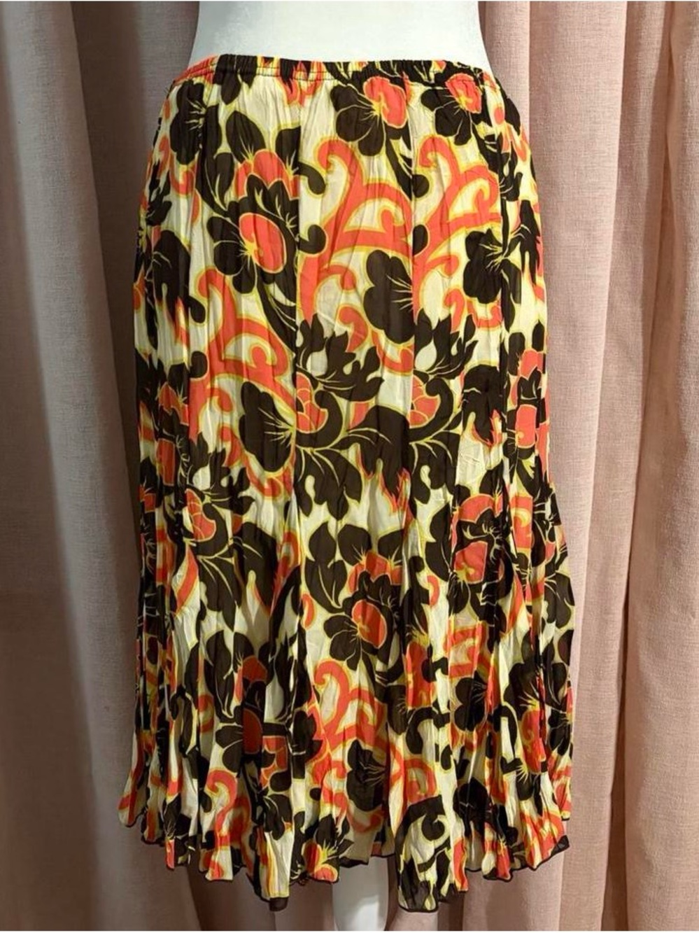 Y2k Crinkle Ruffle Floral Midi Skirt